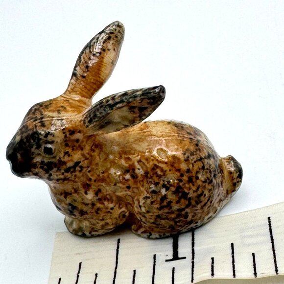 Brown Bunny Rabbit Miniature Figurine Glazed Vintage Ceramic Mottled - Picture 3 of 8